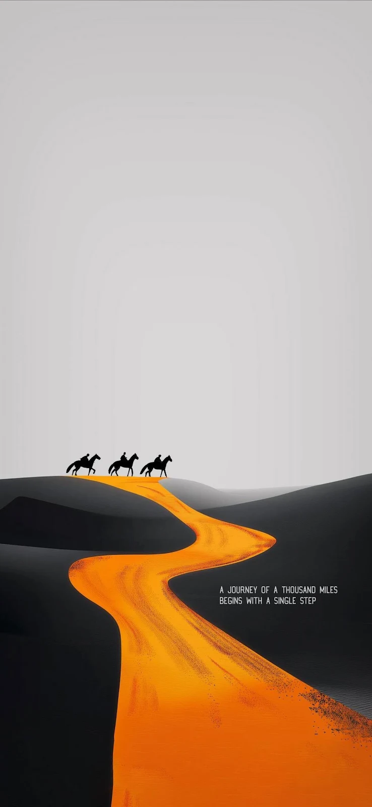 Travelers on an Orange Path - Minimalist Digital Illustration Full HD iPhone Wallpaper (1080x2342)