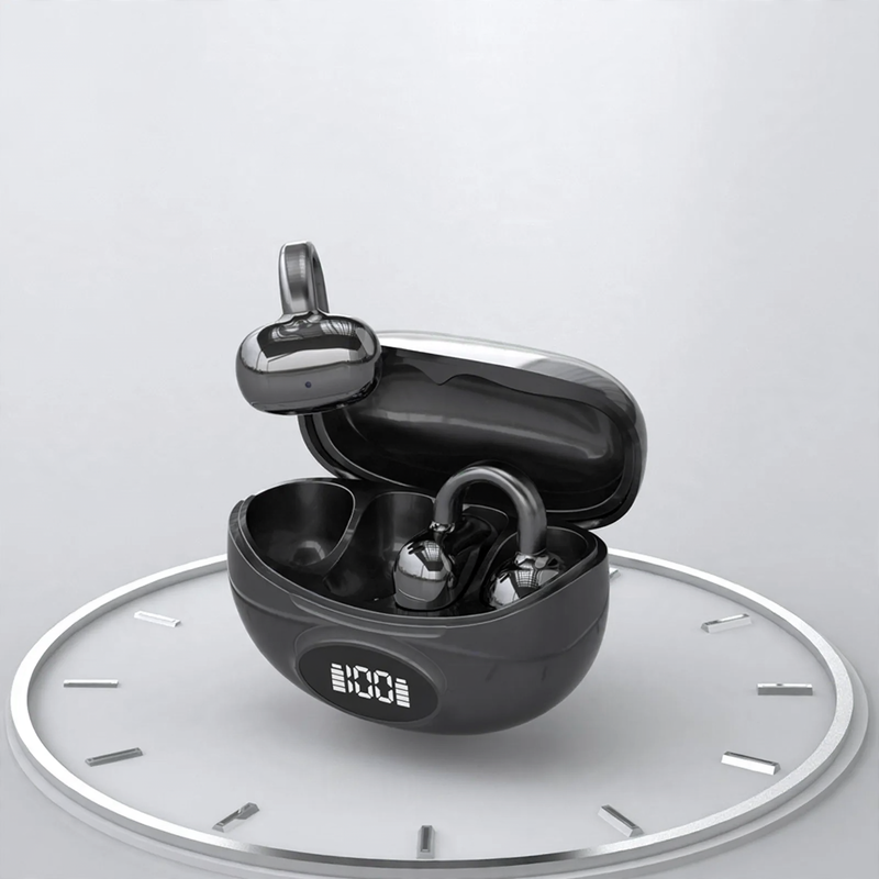TWS earbuds with ear hooks and digital display
