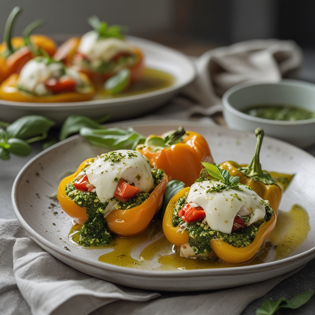 Final Pesto Chicken Caprese Stuffed Bell Peppers with Balsamic Glaze