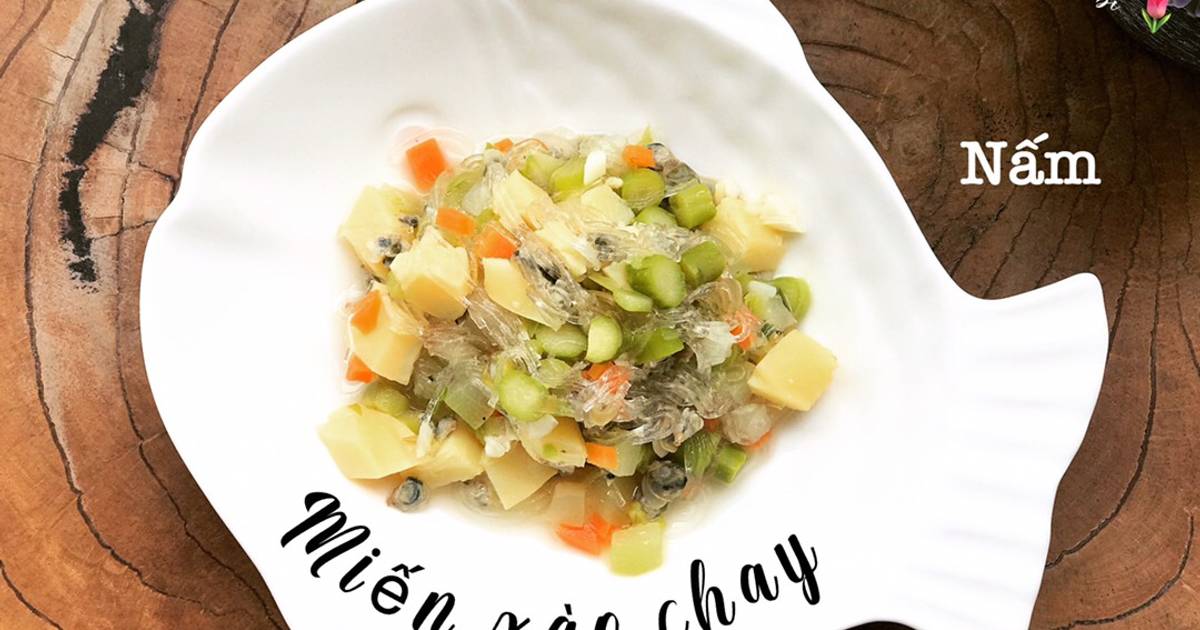 Miến xào chay đậu hủ non nấm măng tây carrot bầu xanh