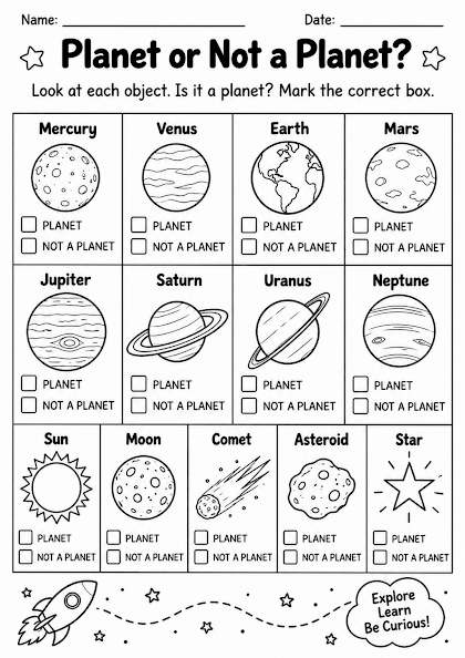 Planet or Not a Planet Worksheet
