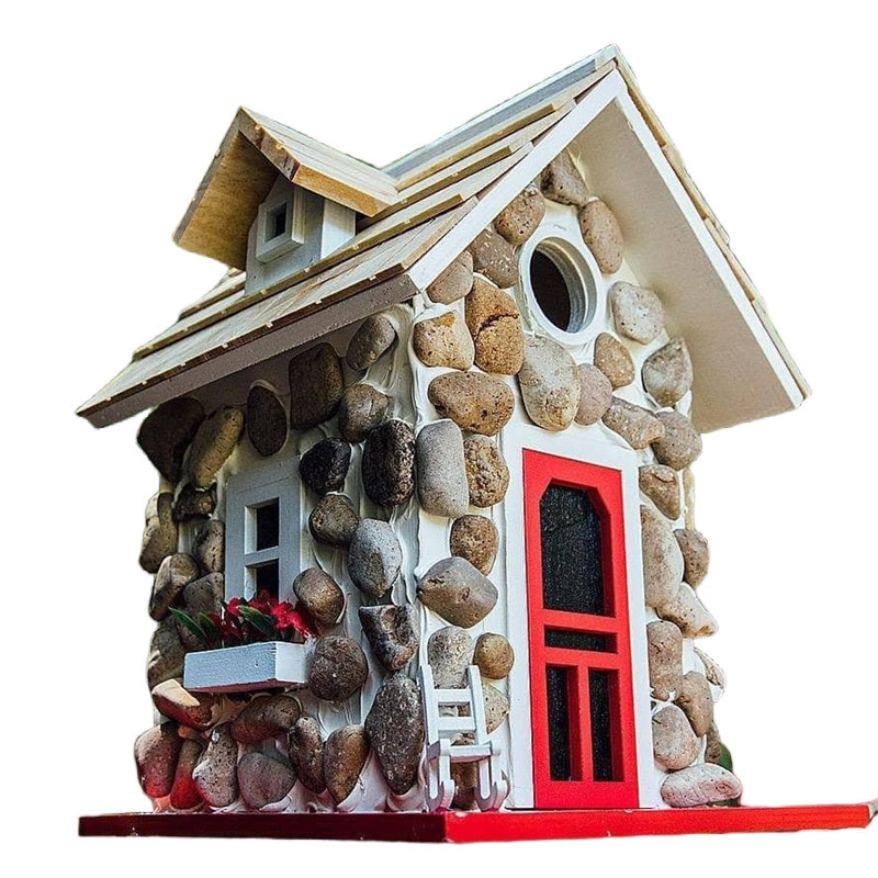 Decorative stone-look birdhouse made of resin