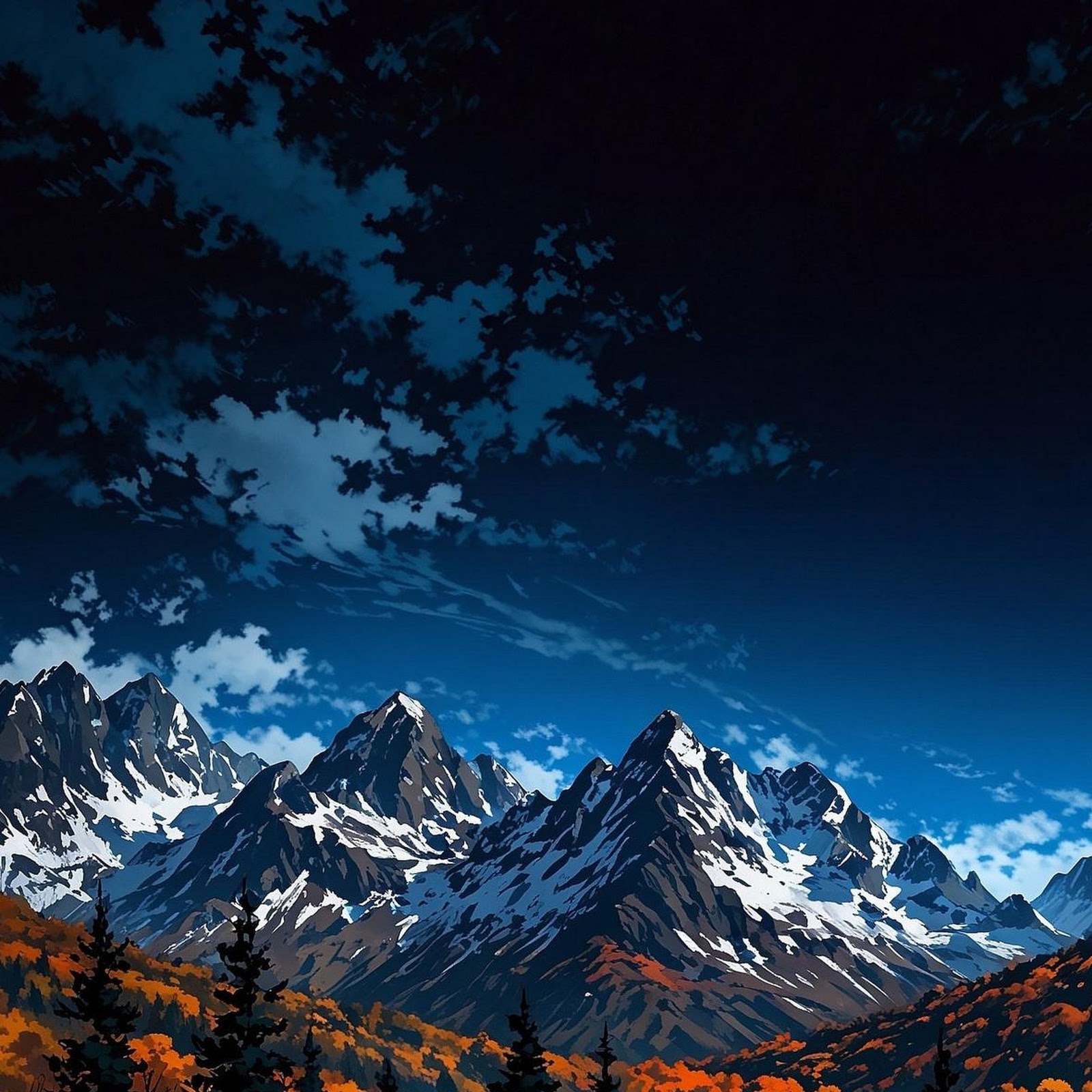 Download Snowy Peaks Above Autumn Forest Full HD iPhone