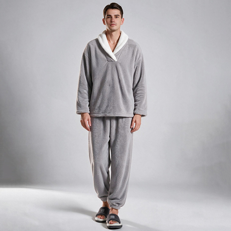 Soft plush pajama set for couples, long sleeves, winter