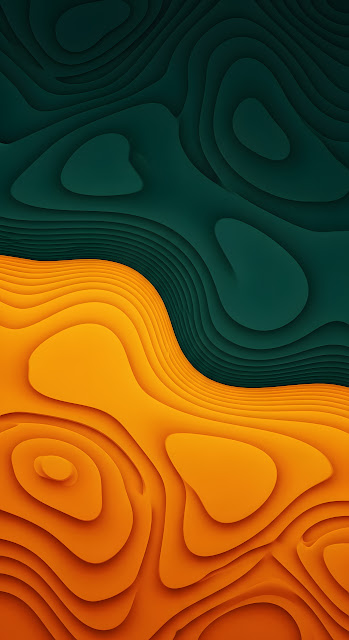 Organic Flowing Contour Map Emerald Orange Abstract - Free mobile Wallpaper