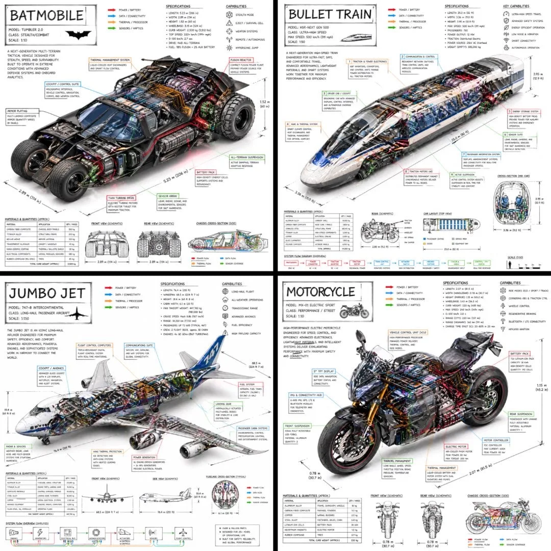 Crea una infografía técnica del [VEHICLE] con una perspectiva isométrica 3D de 45 grados que muestre el dispositivo...