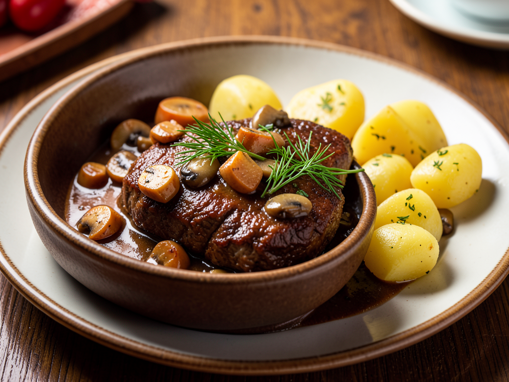 Мачанка с вялеными грибами и картофельными клёцками «Пячыстыя»