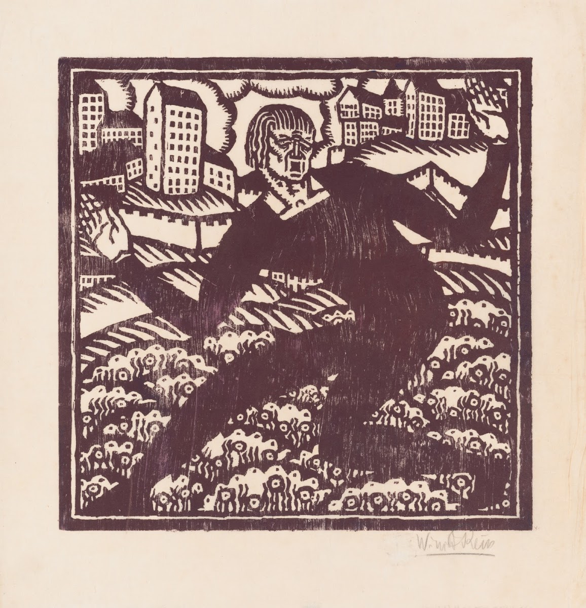 Design for fine art print The Mad Dancer Woodcut print 1919