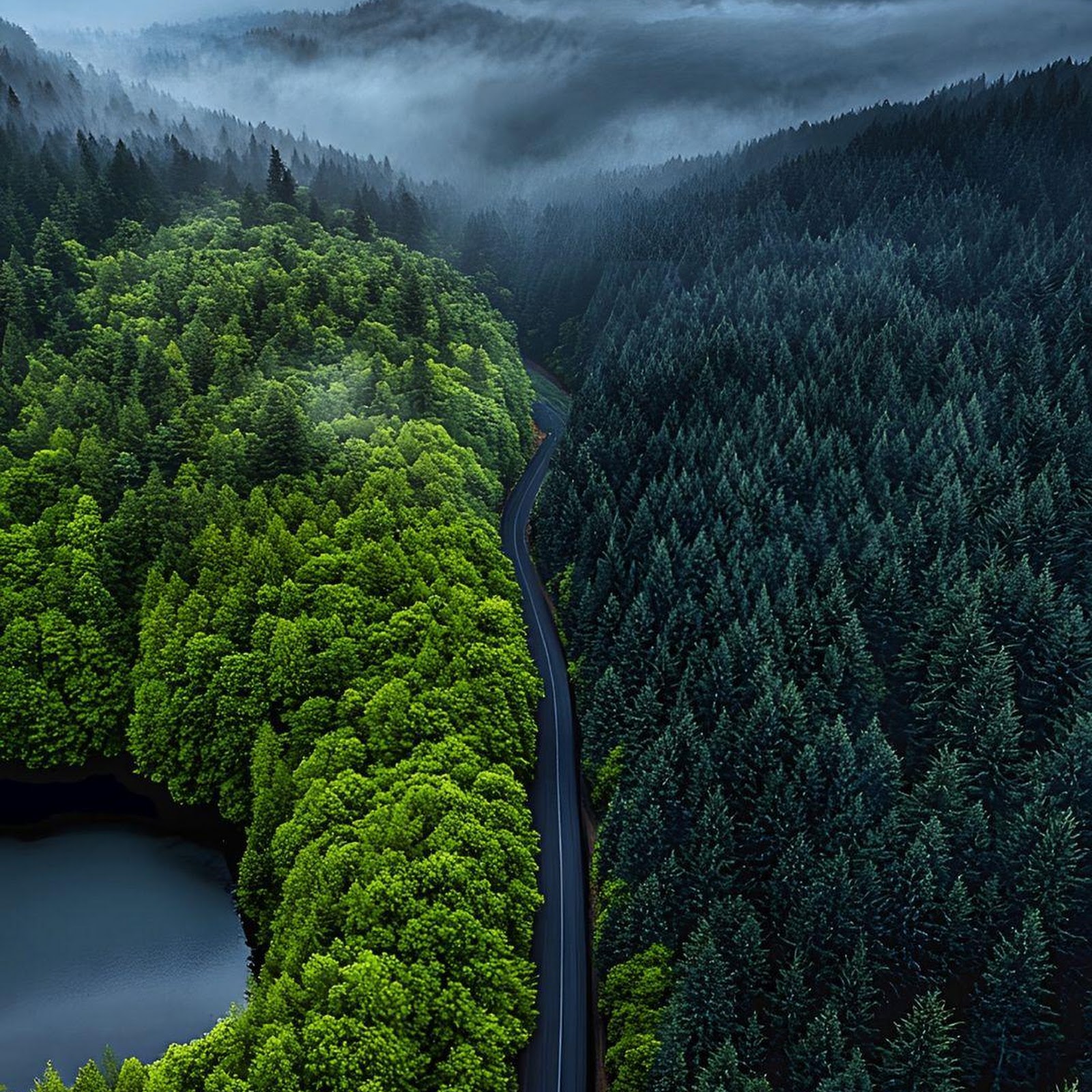 Download Divided Green Forest Road Full HD iPhone