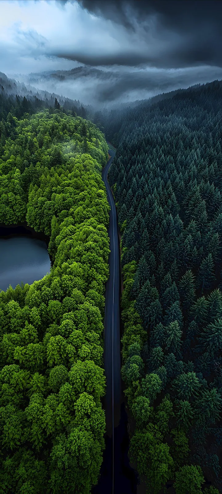 Divided Green Forest Road - Aerial Photography Full HD iPhone Wallpaper (1080x2396)