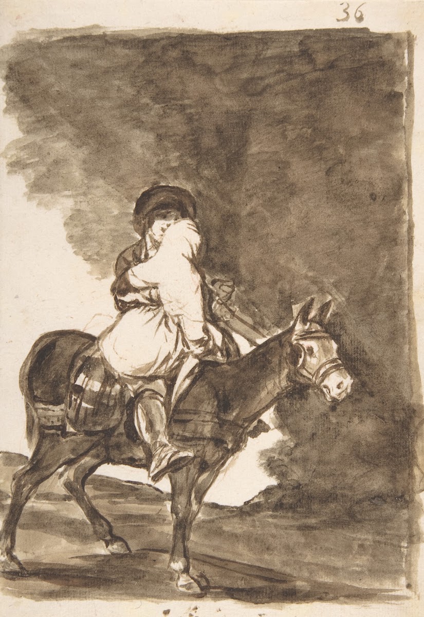 A man and a woman riding a mule ca 181220