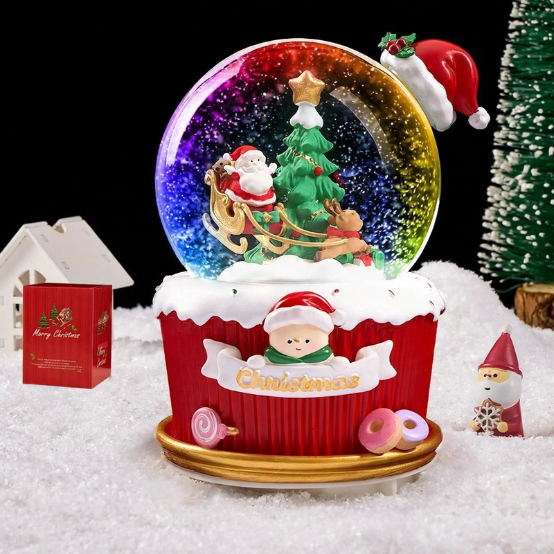 Christmas snow globe with light and music