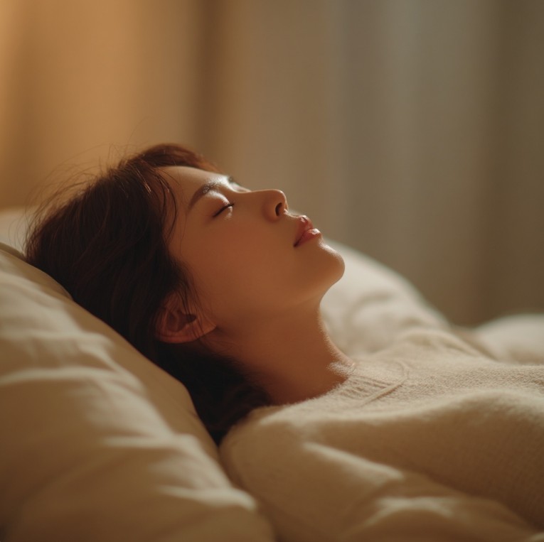 잠들기 전 호흡을 가다듬는 모습