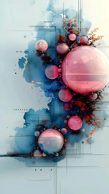 Pink Spheres Abstract Tech Watercolor Fusion Art - Free mobile Wallpaper