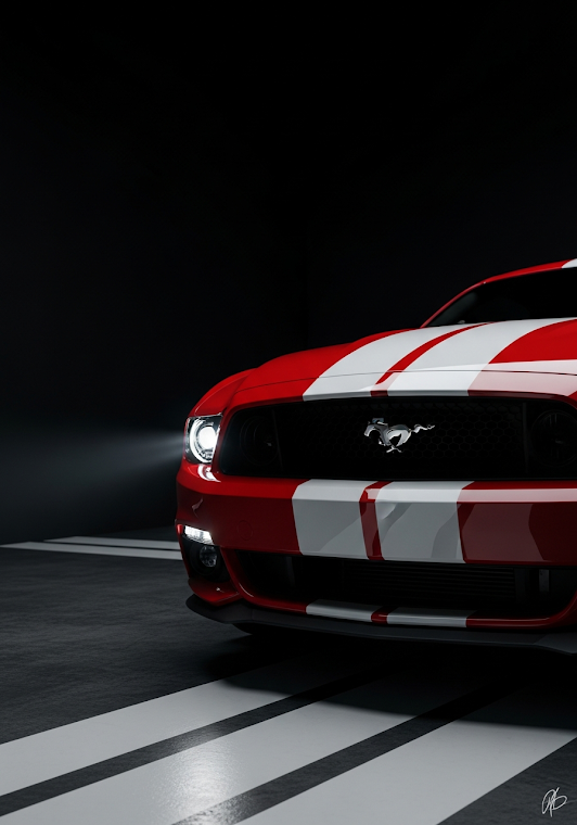 Red Muscle Car Racing Stripes