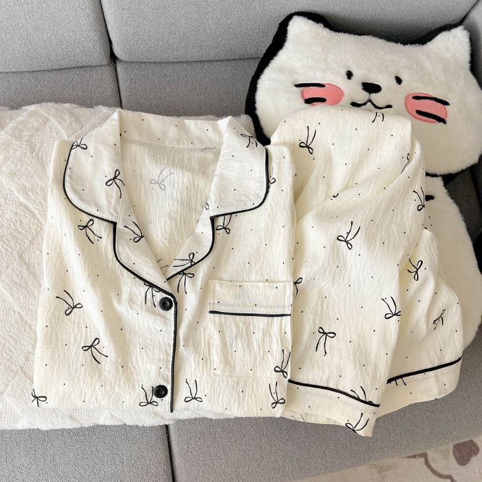 Women's Pajama Set with Lapel Collar, Long Sleeve