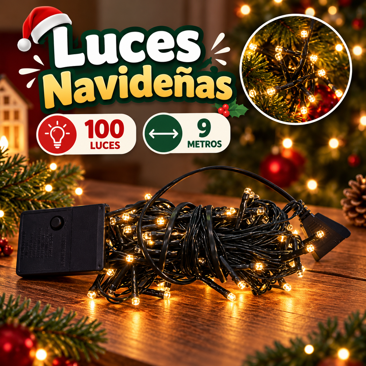 Serie de 100 luces navideñas 9 m con controlador
