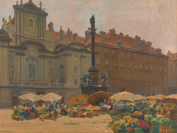 Am Hof Kirche Kriegsministerium und Mariensäule mit Blumenmarkt  1914