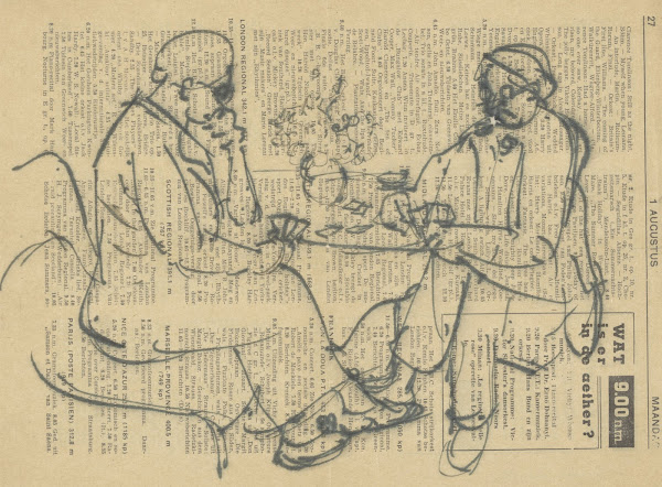 Man en vrouw kaartend 1989