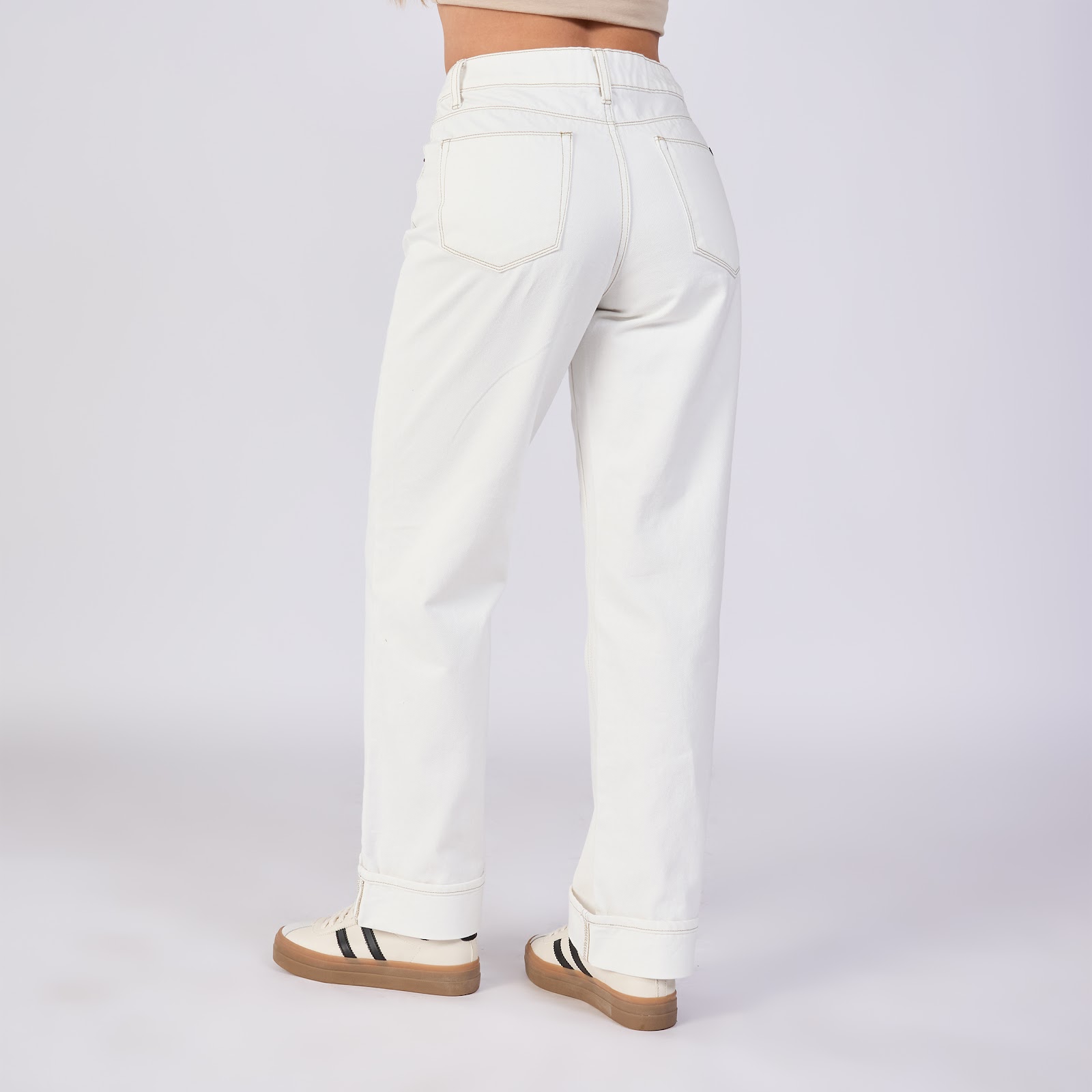 Jean straight rígido tiro medio 100% algodón, color ivory - Vista 3