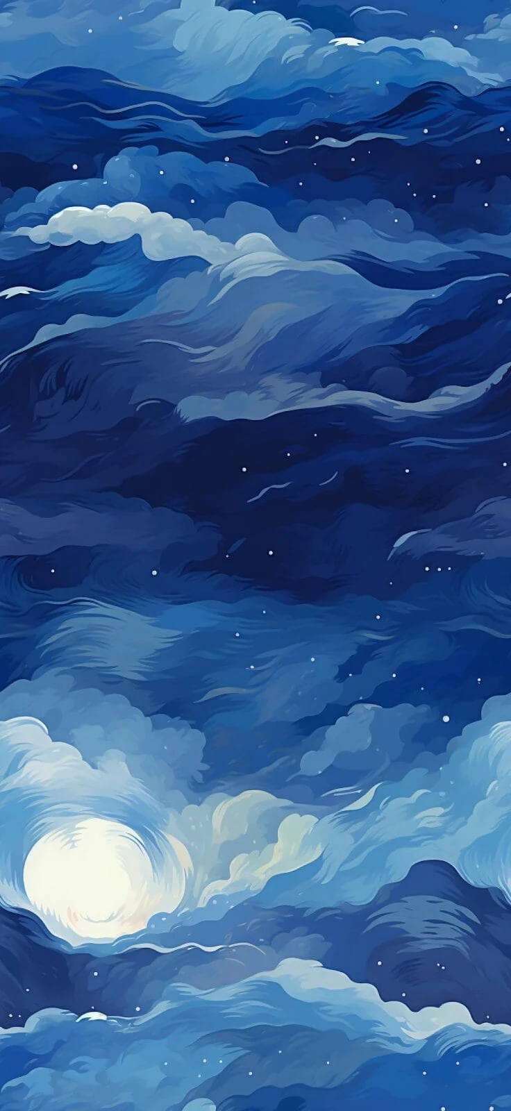 Dreamy Blue Night Sky Clouds - Digital Illustration Full HD iPhone Wallpaper (1200x2608)