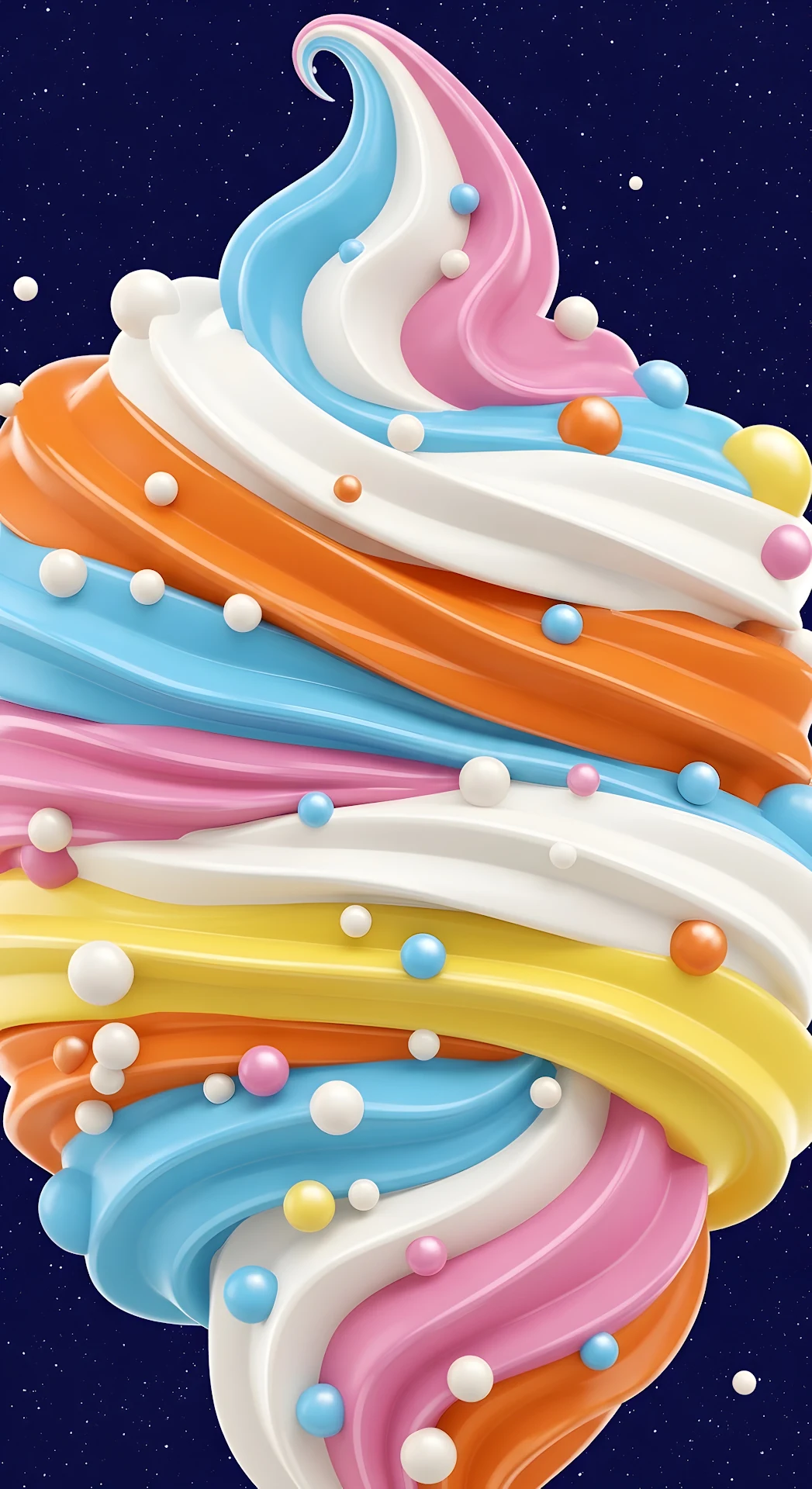 Vibrant Swirl Ice Cream Cone 3D Rendered Dessert Art - Free 4K mobile Wallpaper
