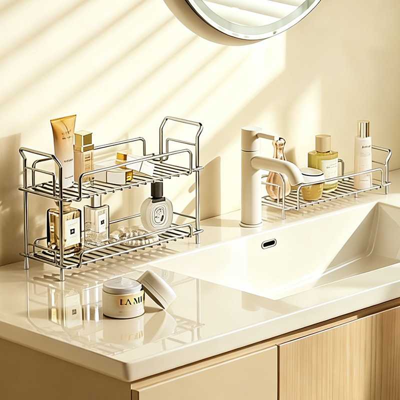 Stainless steel bathroom shelf, single or double layer