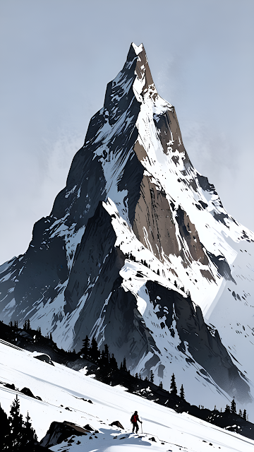 Dramatic Snowy Mountain Peak Ascent Illustration Art - Free mobile Wallpaper