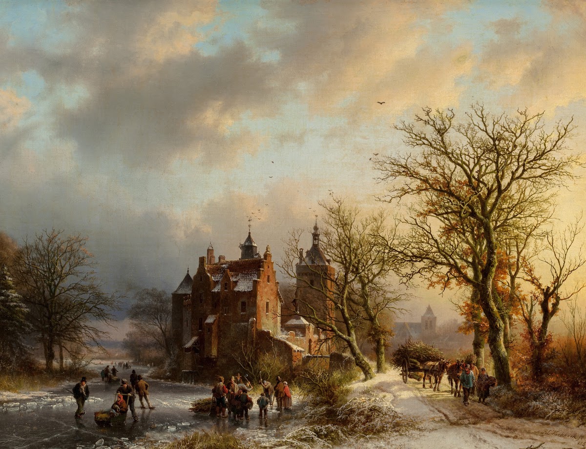 Winter landscape with wood gatherers and skaters 1854