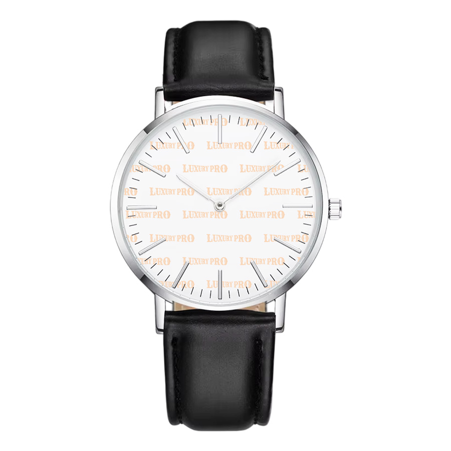 Black Stitched Leather Watch-Silver