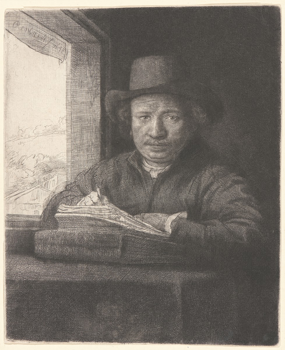 Rembrandt Drawing at a Window 1648