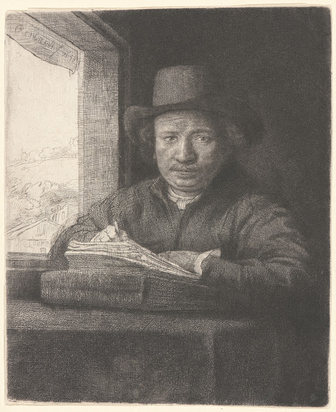 Rembrandt Drawing at a Window 1648