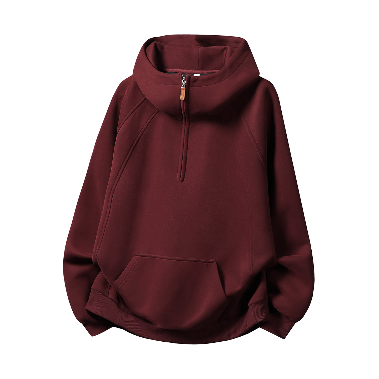 Heavy men's hooded sweatshirt with half zipper