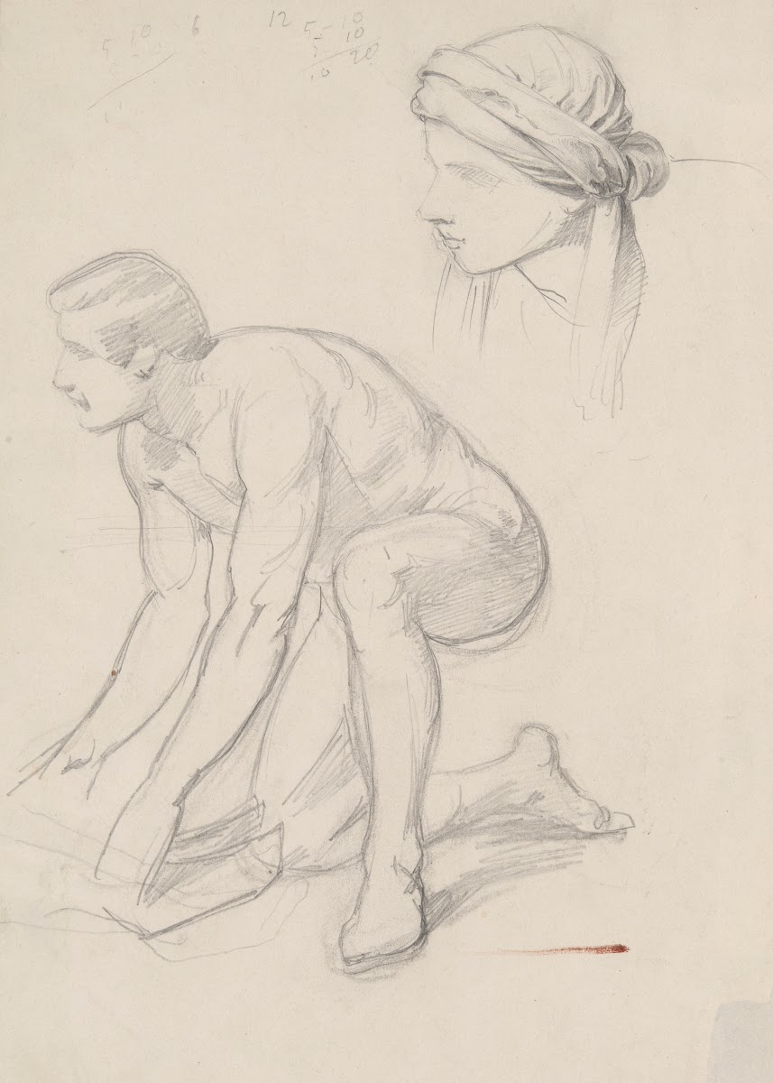 Nude sketch and study of the head in a turban for the figure of Joseph of Arimat