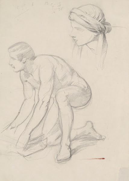 Nude sketch and study of the head in a turban for the figure of Joseph of Arimat
