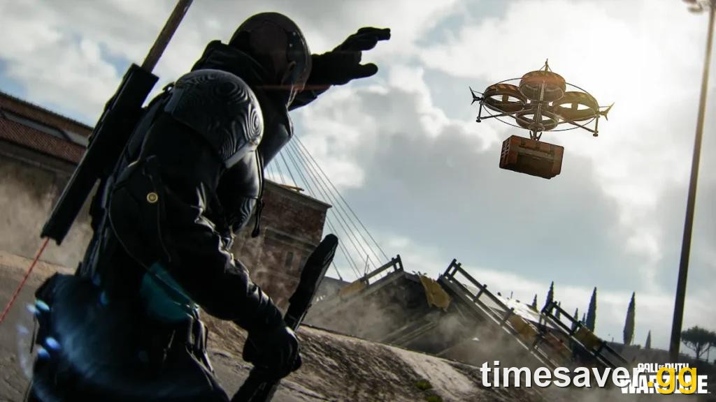 Special Delivery Drone carrying a supply crate over Warzone — shoot it down and survive to earn the Heavy Metal and War Machine weapon camos