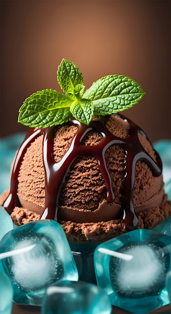 Decadent Chocolate Ice Cream Scoop with Mint and Syrup - Free mobile Wallpaper