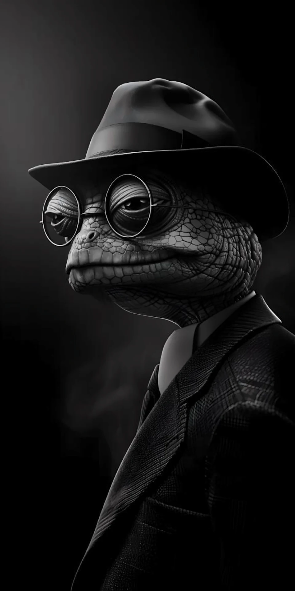 Film Noir Chameleon in Federa and Round Glasses - Free 4K mobile Wallpaper