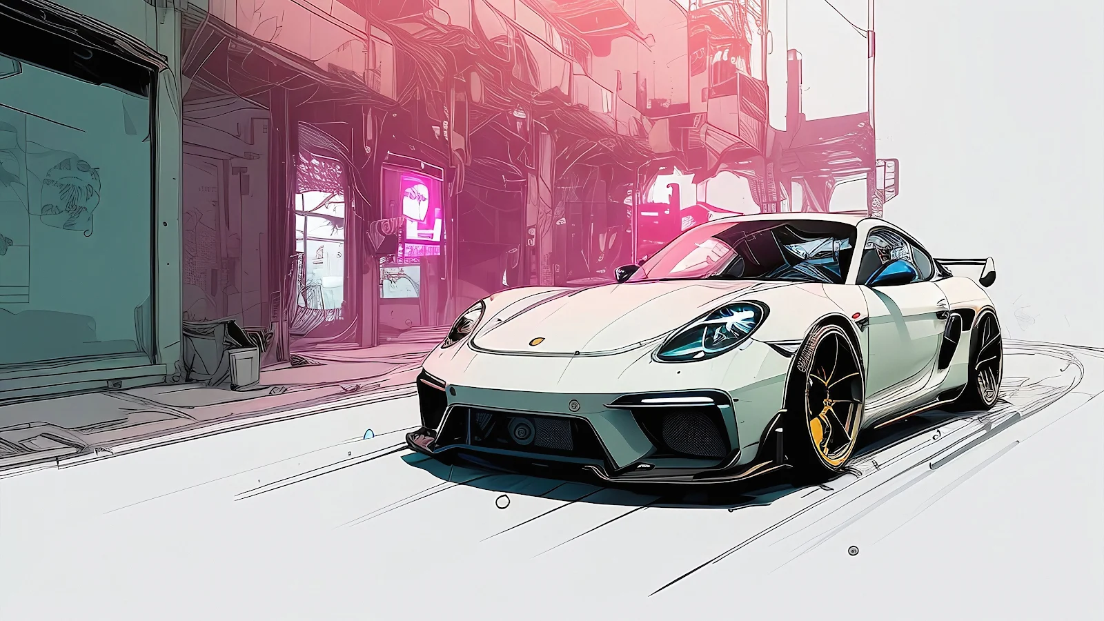 Inkpunk Porsche 4K Desktop Wallpaper Background [3840x2160] Free Download