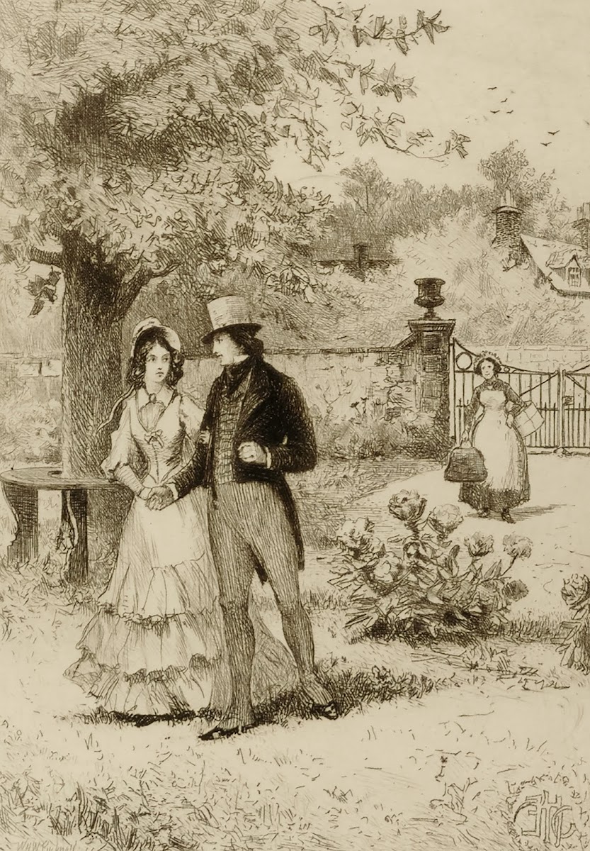 Couple walking in a garden