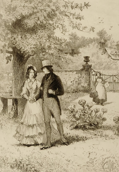 Couple walking in a garden
