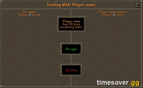OSRS trade window — gold should always arrive by a normal player-to-player hand-trade, never by account sharing