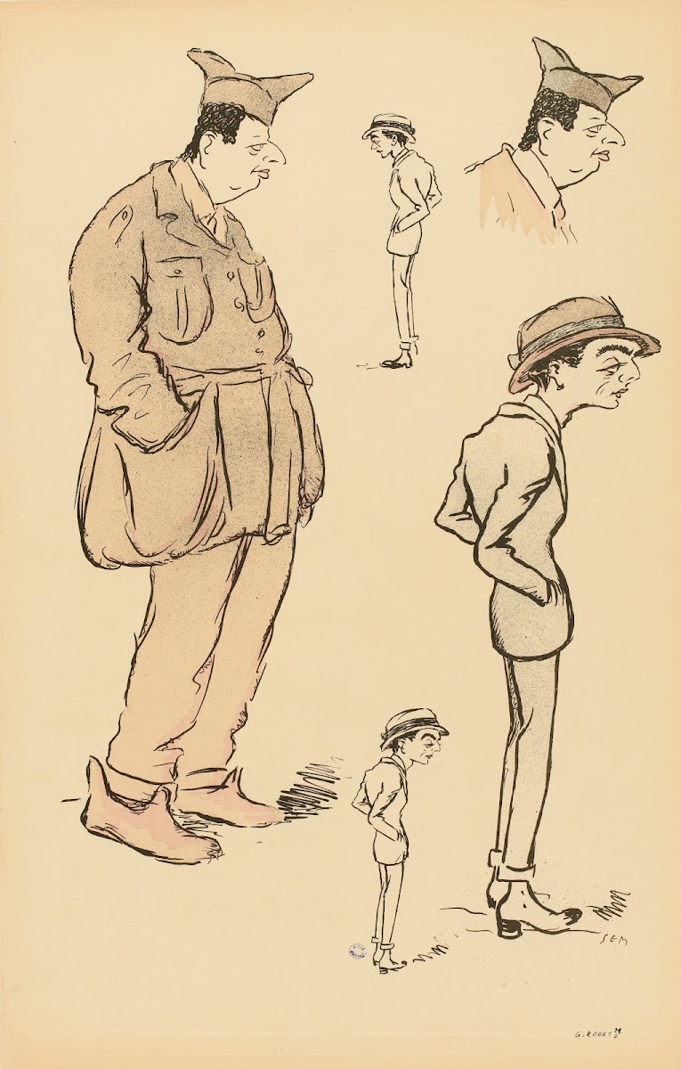 Cinq études de deux personnages dont Maurice de Rotschild en militaire 1919