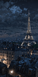 Parisian Night View Eiffel Tower Moody Cityscape Art