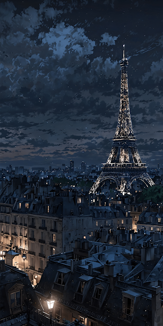Parisian Night View Eiffel Tower Moody Cityscape Art - Free mobile Wallpaper