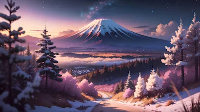 Mount Fuji Dreamy Digital Art 4K Wallpaper Background