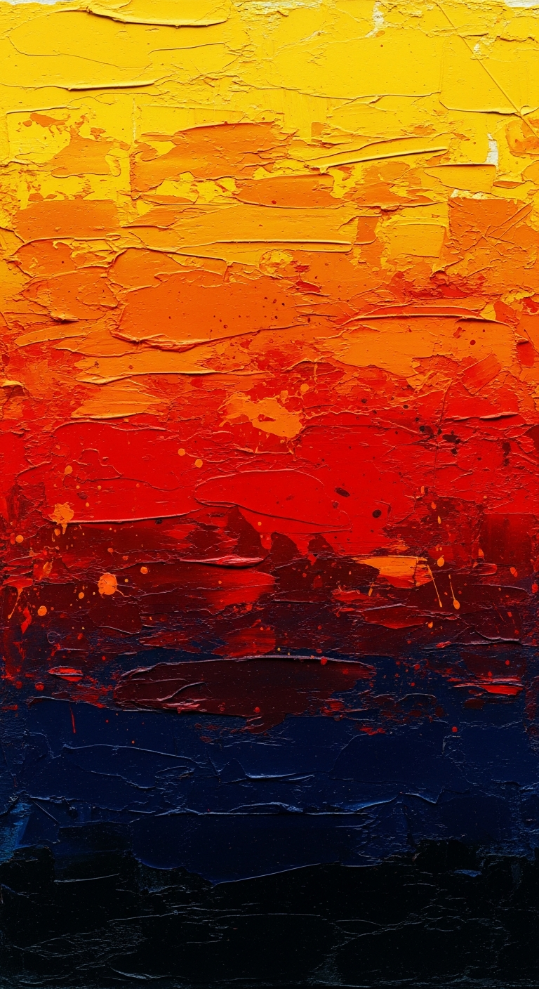 Abstract Brushstroke Painting with Yellow, Red, and Dark Blue Horizontal Color Fields - Free 4K mobile Wallpaper