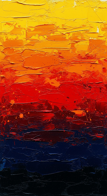Abstract Brushstroke Painting with Yellow, Red, and Dark Blue Horizontal Color Fields - Free mobile Wallpaper
