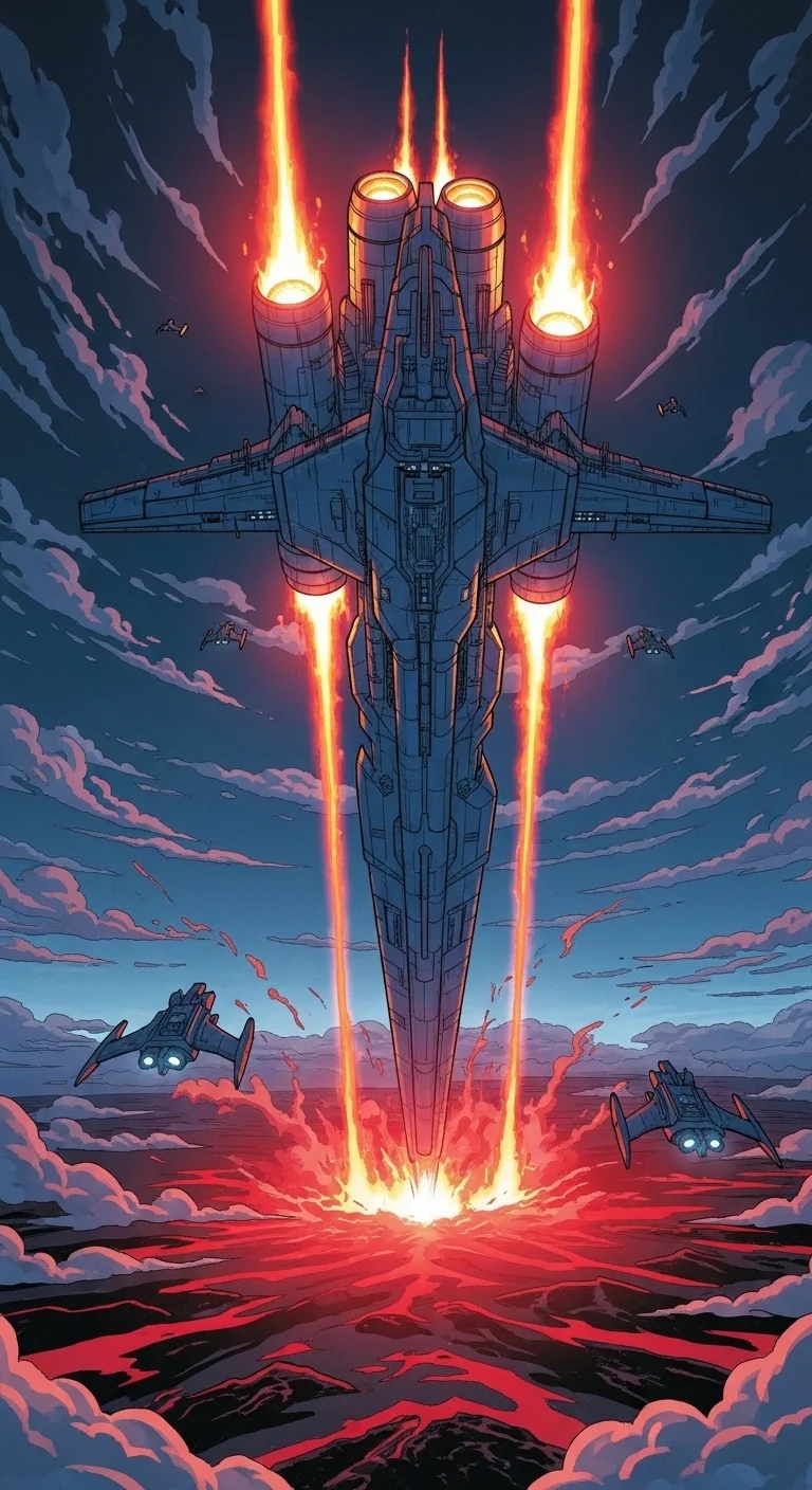 Dramatic Concept Art of Giant Starship Launching from a Planet - Free 4K mobile Wallpaper