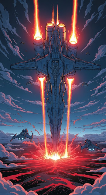 Dramatic Concept Art of Giant Starship Launching from a Planet - Free mobile Wallpaper